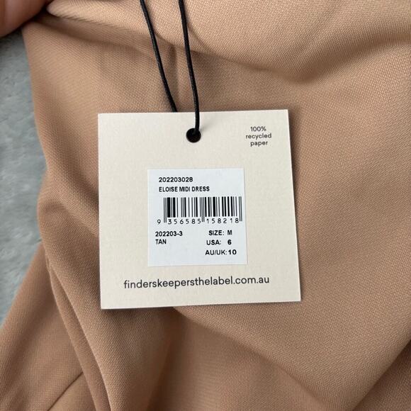 Finders Keepers Eloise Cutout Midi Dress Tan Black Trim Size M NWT - Picture 9 of 9